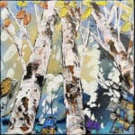 Maya Eventov "Spectrum Birch Looking Up 6" 12x12 original on canvas, acrylic palette-knife, birch forest