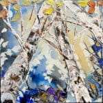 Maya Eventov "Spectrum Birch Looking Up 8" 12x12 original on canvas, acrylic palette-knife, birch forest