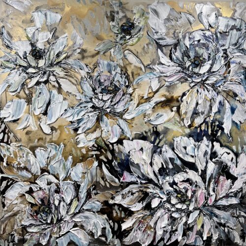 Floral White Spectrum 1 – original acrylic on canvas by Maya Eventov, 40″ × 40″