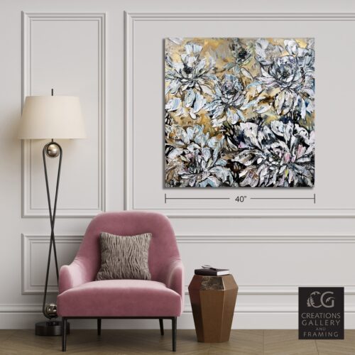 Floral White Spectrum 1 – original acrylic on canvas by Maya Eventov, 40″ × 40″