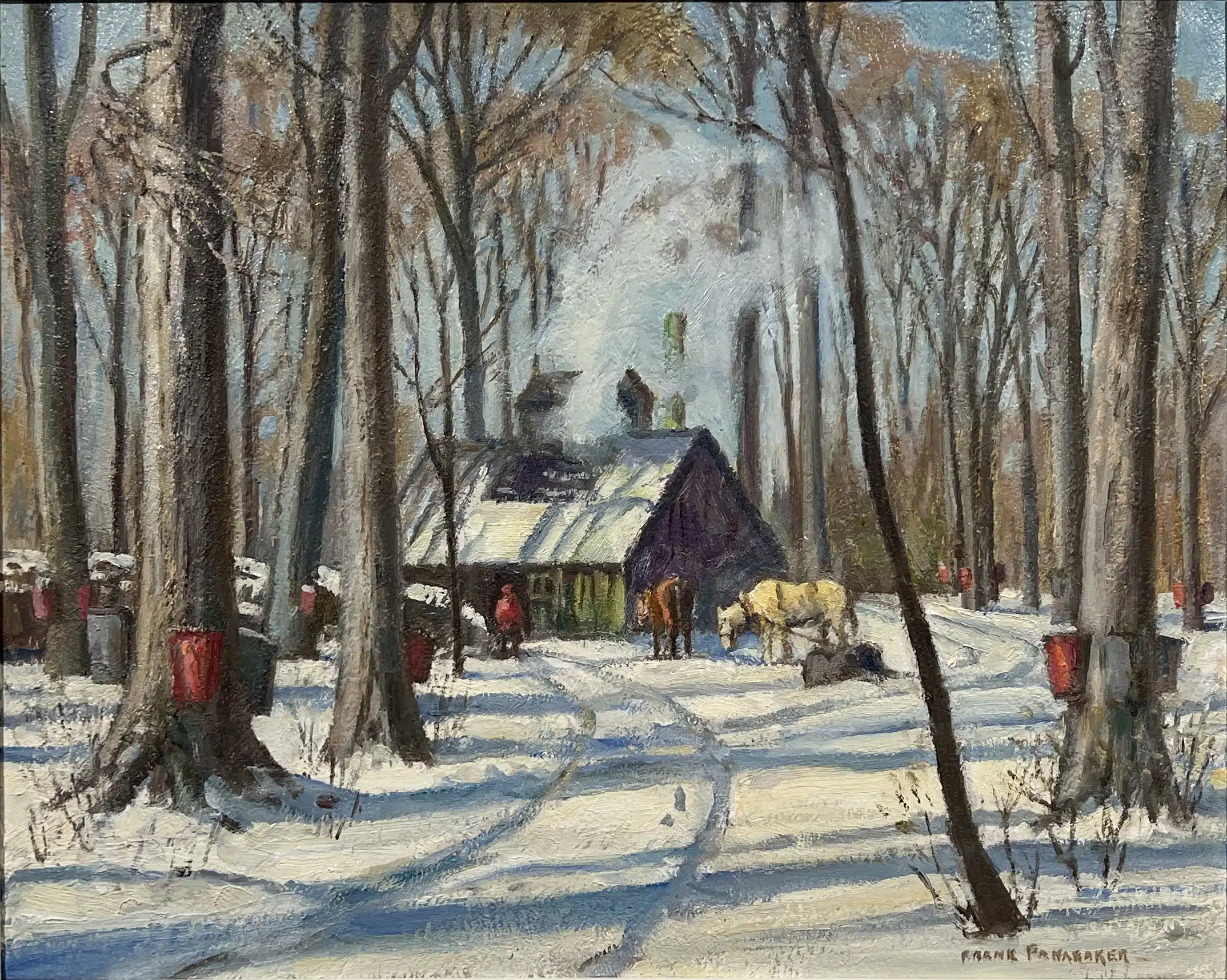 Frank Panabaker Maple Sugaring 16x20 Oil Board Framed