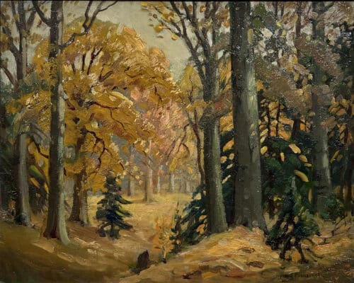 Frank Panabaker Untitled Autumn Scene 13x16 Oil on Board Framed