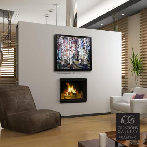 Spectrum Abstract Landscape 2 – original acrylic on canvas by Maya Eventov, 40″ × 40″ — framed view