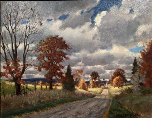 Fall Road Near Aberfoyle – original oil on board by Frank Panabaker, 16″ × 20″