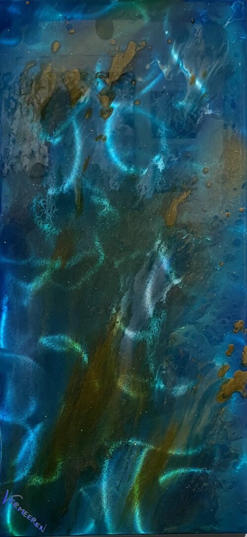 Rusty River – original original artwork on metal (not a print) by Jeff Vermeeren, 34″ × 16″