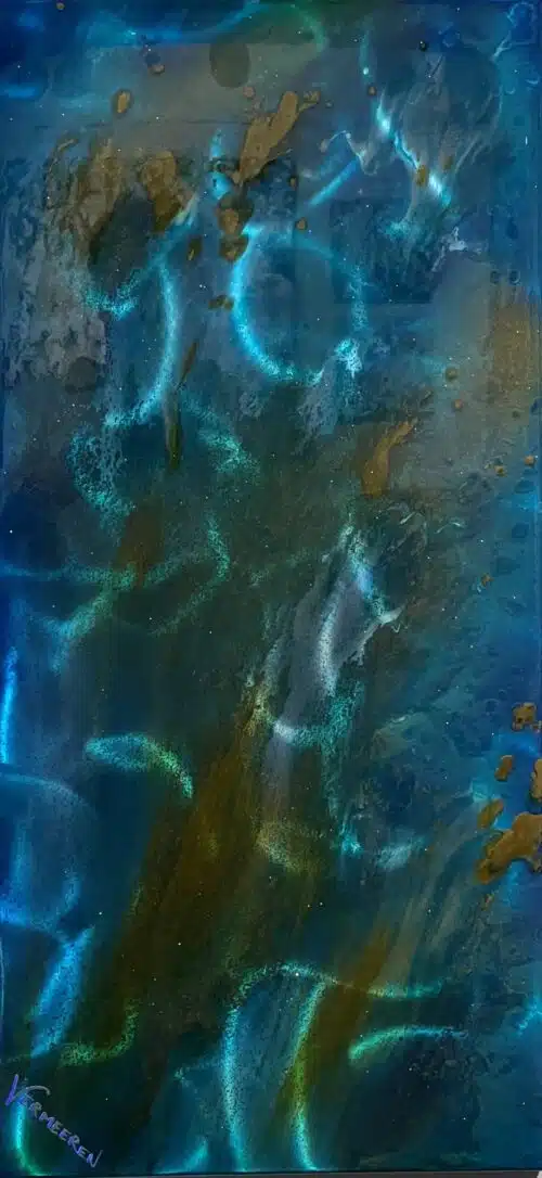 Rusty River – original original artwork on metal (not a print) by Jeff Vermeeren, 34″ × 16″