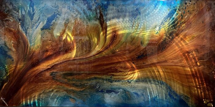 Sandy River – original original artwork on metal (not a print) by Jeff Vermeeren, 36″ × 72″
