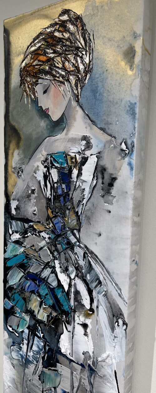 Abstract Ballerina Dancer 2R – original acrylic on canvas by Maya Eventov, 40″ × 12″