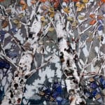 Maya Eventov Spectrum Birch Looking Up 3 16x16, original on canvas, acrylic palette-knife impasto, birch