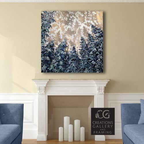 Looking Spectrum Spruce Forest – original acrylic on canvas by Maya Eventov, 48″ × 48″