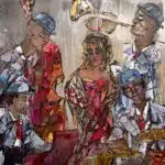 Jazz Evening – original acrylic on canvas by Maya Eventov, 40″ × 40″