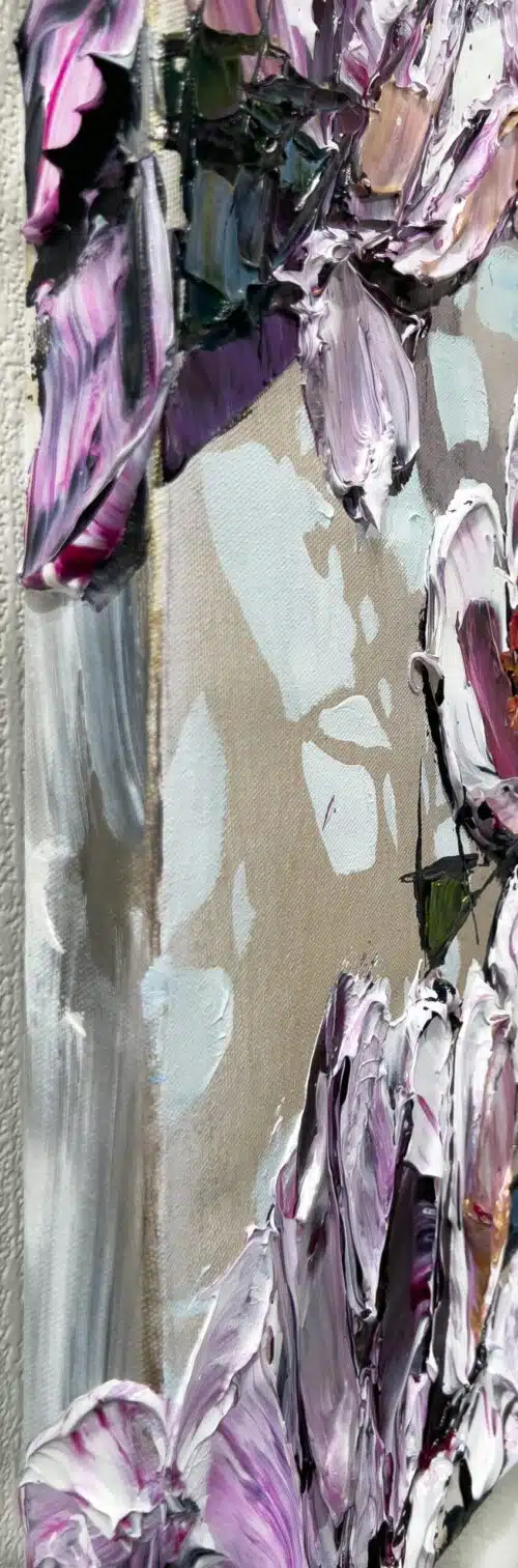 Floral Magnolia Spectrum 1 – original acrylic on canvas by Maya Eventov, 48″ × 12″