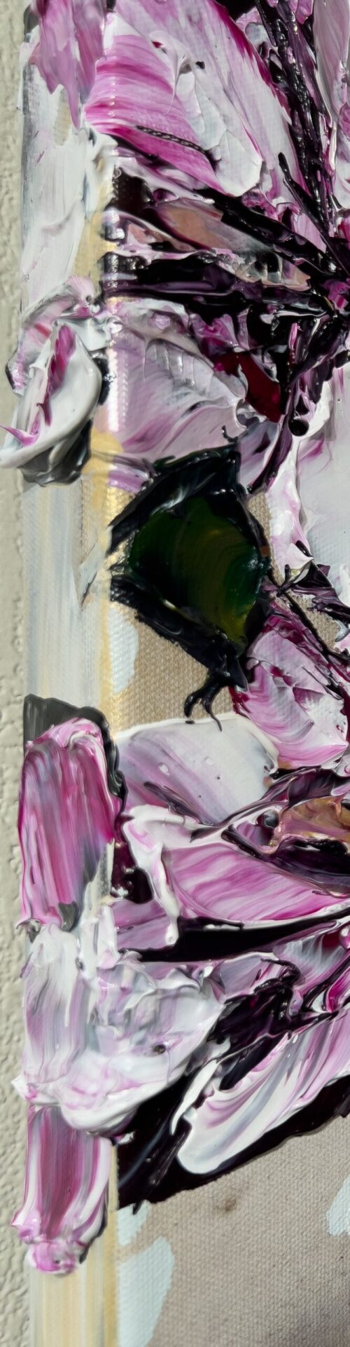 Floral Magnolia Spectrum 2 – original acrylic on canvas by Maya Eventov, 48″ × 12″
