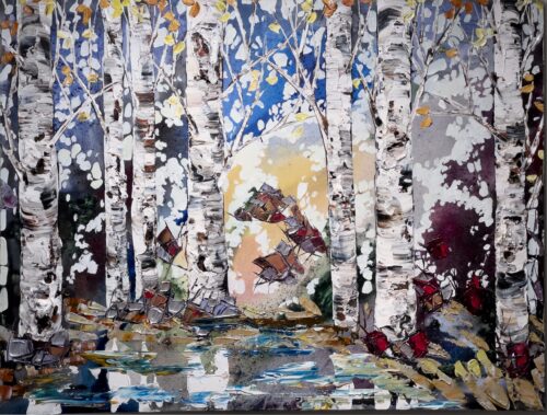 Birch Spectrum Landscape 3 – original acrylic on canvas by Maya Eventov, 36″ × 48″