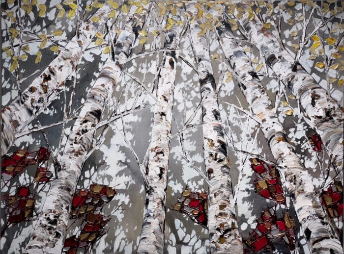 Maya Eventov Birch Spectrum Looking Up 2 36x48 acrylic on canvas, palette-knife impasto