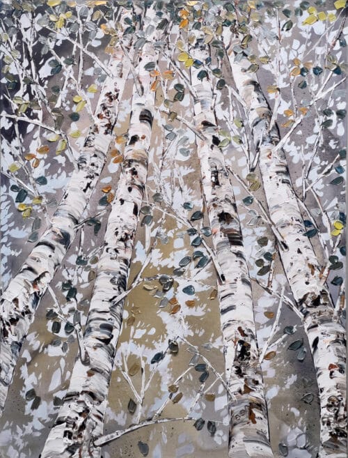 Maya Eventov Birch Spectrum Looking Up 1 48×36 acrylic on canvas, palette-knife impasto