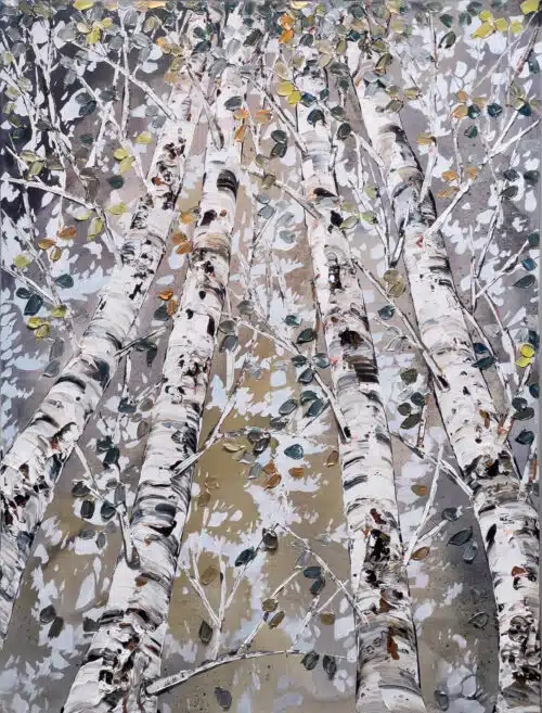 Maya Eventov Birch Spectrum Looking Up 1 48×36 acrylic on canvas, palette-knife impasto