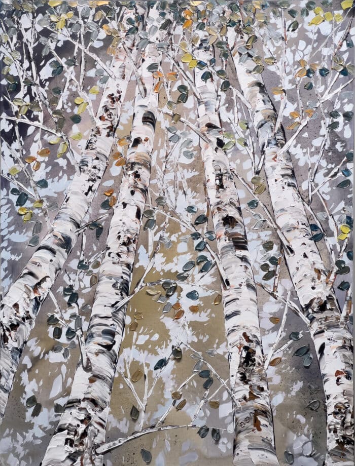 Maya Eventov Birch Spectrum Looking Up 1 48×36 acrylic on canvas, palette-knife impasto