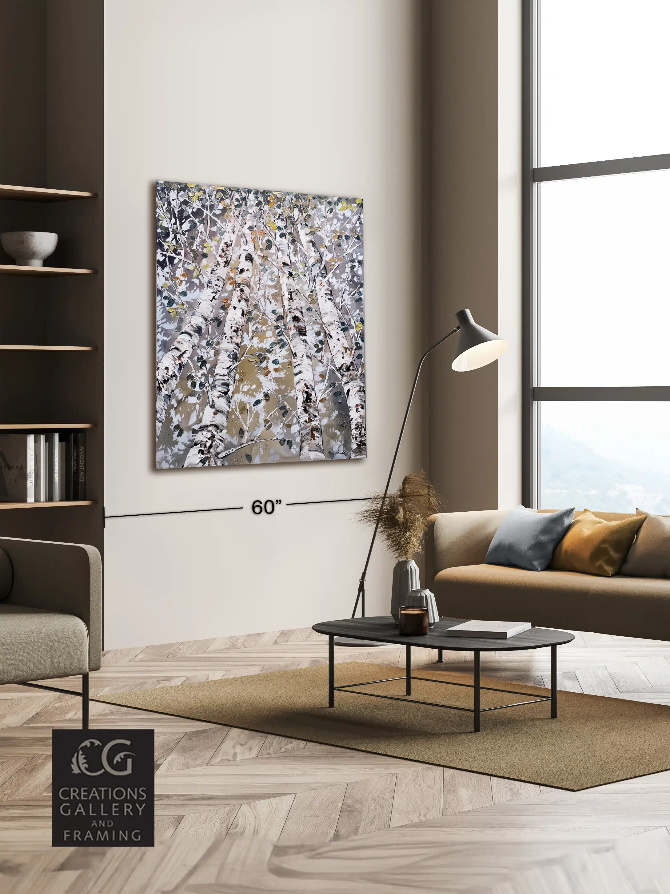 Maya Eventov Birch Spectrum Looking Up 1 48x36 acrylic on canvas, palette-knife impasto, birch forest