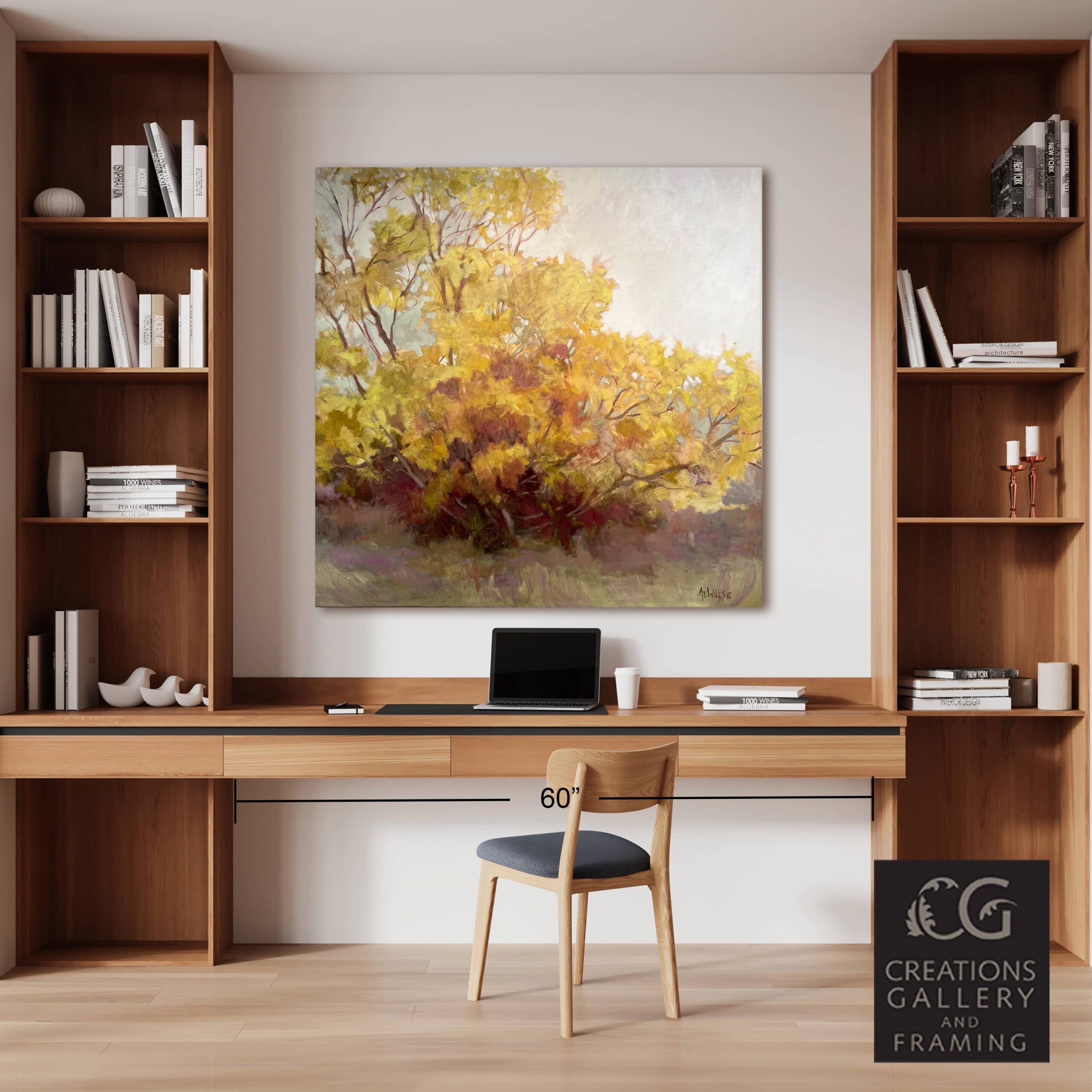 Changing Seasons IV – original oil on canvas by Ann Willsie, 48″ × 48″ — shown in a room setting