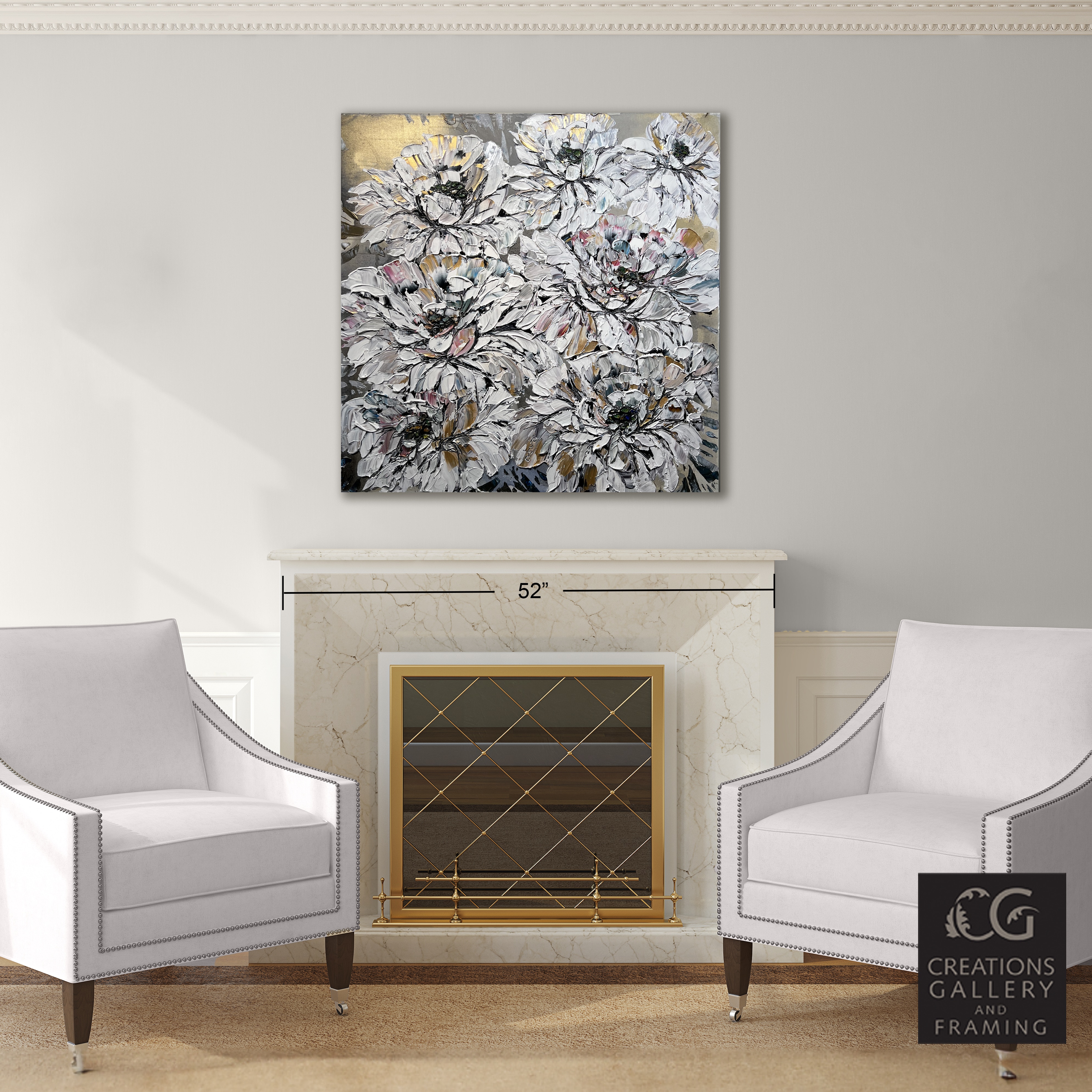 Maya Eventov Floral White and Gold 1 40x40 Room View 9392