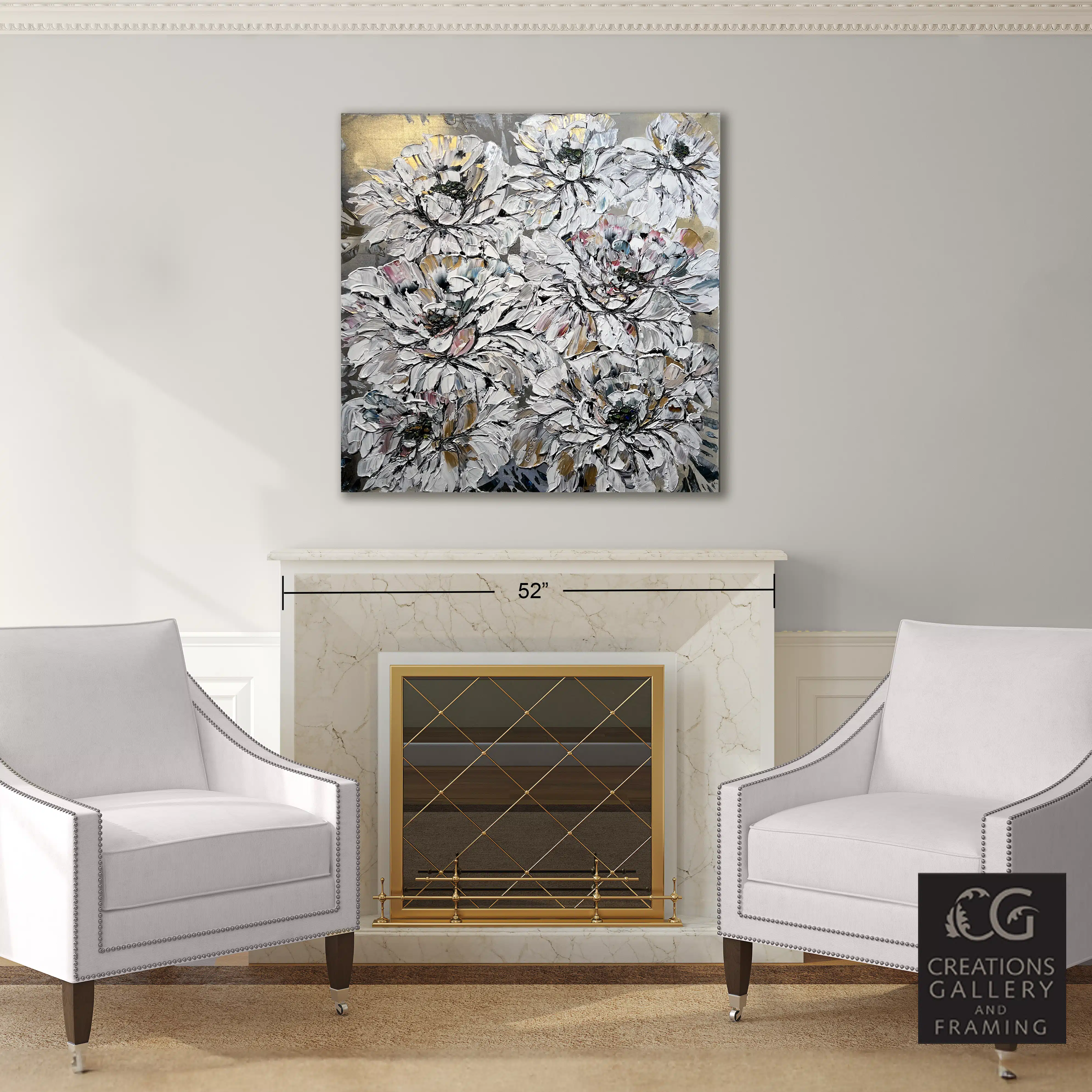 Maya Eventov Floral White and Gold 1 40x40 Room View 9392