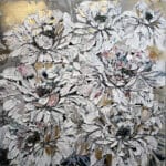 Maya Eventov Floral White and Gold 1 40x40 acrylic on canvas, palette-knife impasto