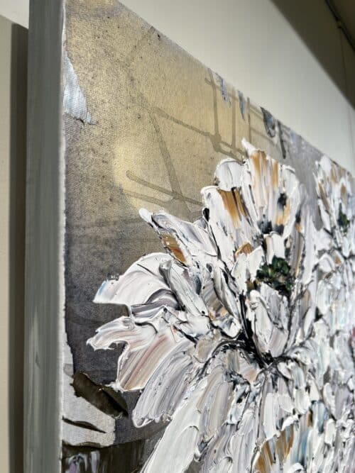 Floral White and Gold 1 – original acrylic on canvas by Maya Eventov, 40″ × 40″