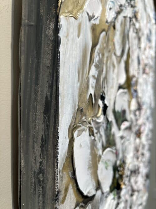 Floral White and Gold 2 – original acrylic on canvas by Maya Eventov, 40″ × 40″