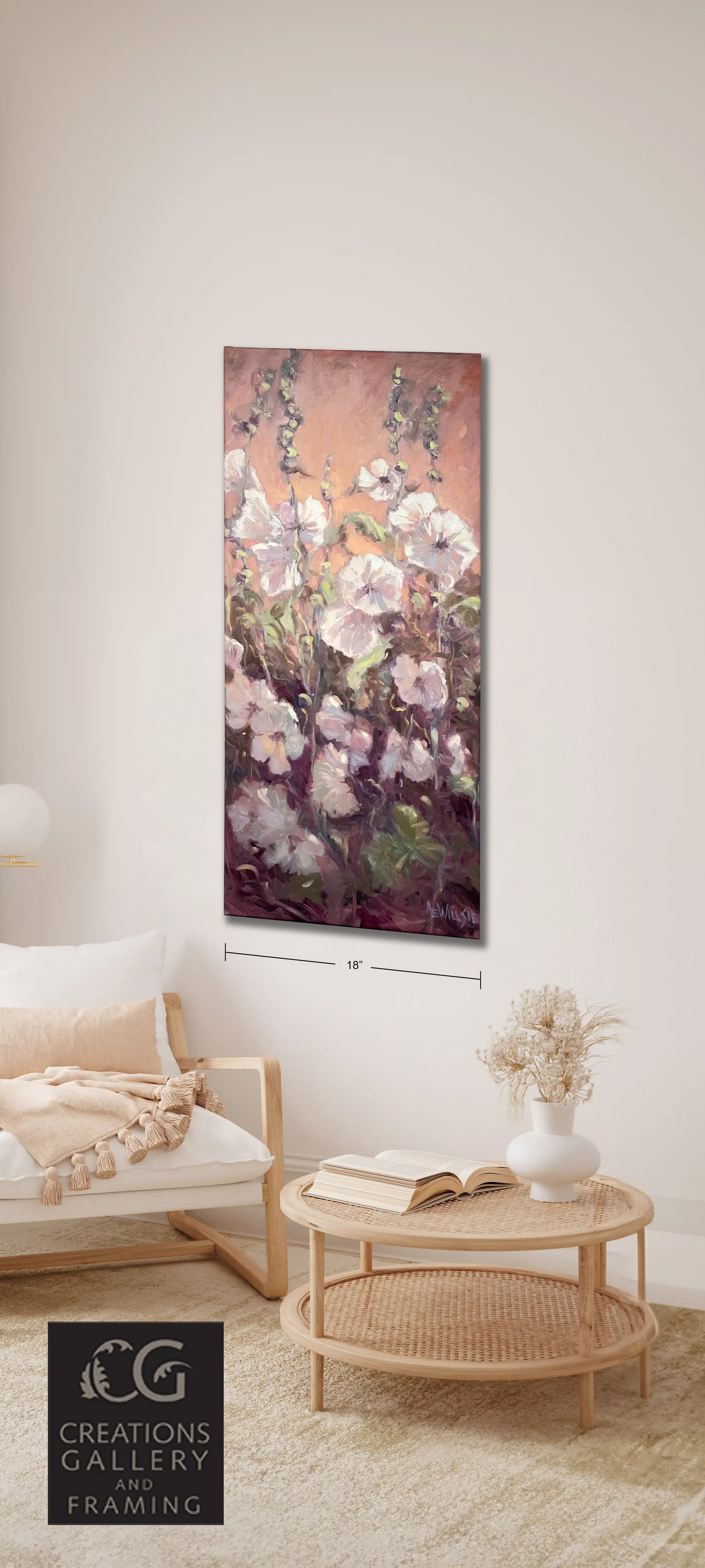 Ann Willsie Hollyhocks I 40x18 Room View 0806