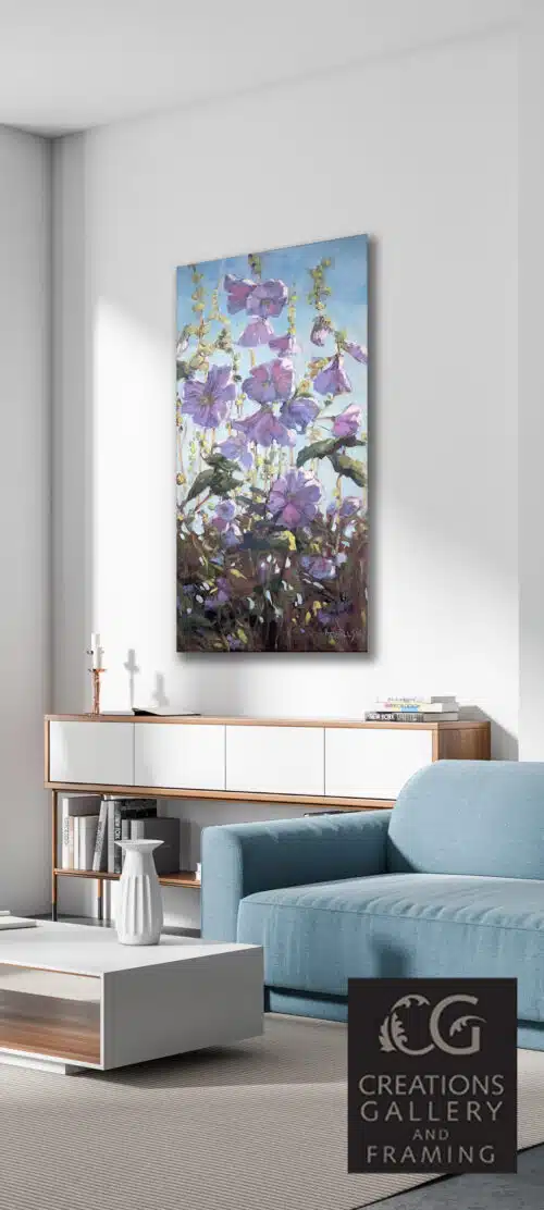 Ann Willsie Hollyhocks II 40x18 Room View 9138