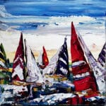 Maya Eventov Sailing Boats Regatta 3 16x16 acrylic on canvas, palette-knife impasto