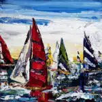 Maya Eventov Sailing Boats Regatta 4 16x16 acrylic on canvas, palette-knife impasto