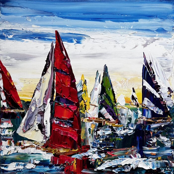 Maya Eventov Sailing Boats Regatta 4 16x16 acrylic on canvas, palette-knife impasto