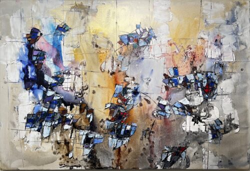 Abstract Chromatic Currents – original acrylic on canvas by Maya Eventov, 48″ × 72″