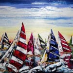 Maya Eventov Sailing Boats Regatta 3 36x48 acrylic on canvas, palette-knife impasto