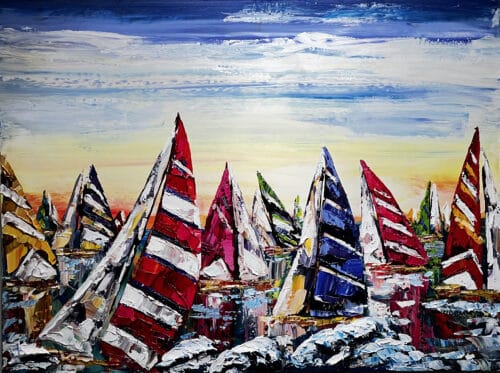 Maya Eventov Sailing Boats Regatta 3 36x48 acrylic on canvas, palette-knife impasto