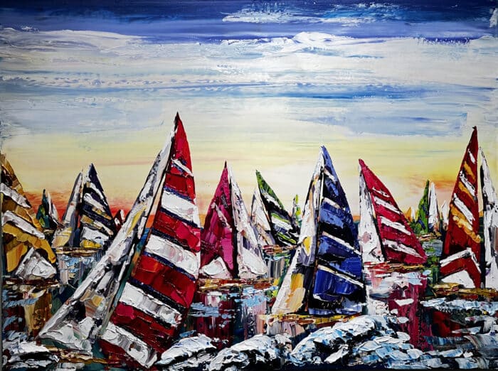 Maya Eventov Sailing Boats Regatta 3 36x48 acrylic on canvas, palette-knife impasto