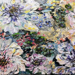 Maya Eventov Petal Chorus (30x60), acrylic on canvas, palette-knife impasto, abstract floral