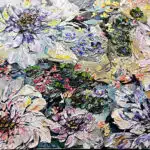Maya Eventov Petal Chorus (30x60), acrylic on canvas, palette-knife impasto, abstract floral