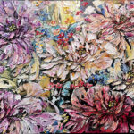 Maya Eventov Petal Chorus (36x48), acrylic on canvas, palette-knife impasto, abstract floral