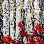 Maya Eventov Birch Night Birch 60x30 acrylic on canvas, palette-knife impasto, birch
