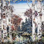 Maya Eventov New Day Birch III 40×60 acrylic on canvas, palette-knife impasto, birch forest