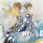 Maya Eventov Abstract Dancers 5 16x16 acrylic on canvas, palette-knife impasto, floral acrylic on canvas, palette-knife impasto, dancers