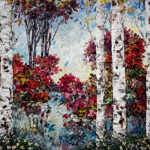 Maya Eventov Birch Forest 40x48 acrylic on canvas, palette-knife impasto, birch