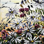 Maya Eventov Floral Fields Blooming 40x12 acrylic on canvas, palette-knife impasto, field Flowers