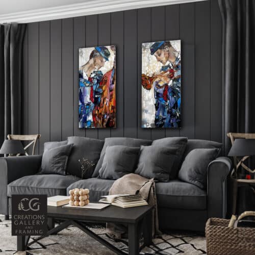 Maya Eventov Jazz Dialogue in Blue and Brass Pair 36x16 Room View 9982