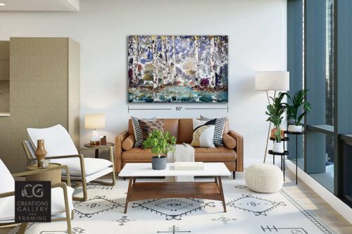 Spectrum Birch 3 – original acrylic on canvas by Maya Eventov, 40″ × 60″ — shown in a room setting