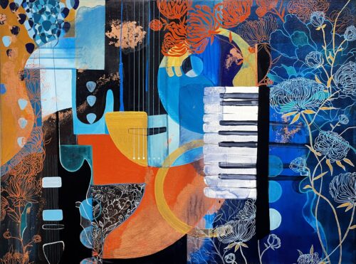 Lost Between the Notes – original acrylic on canvas by Audrey Bazinet, 30″ × 40″
