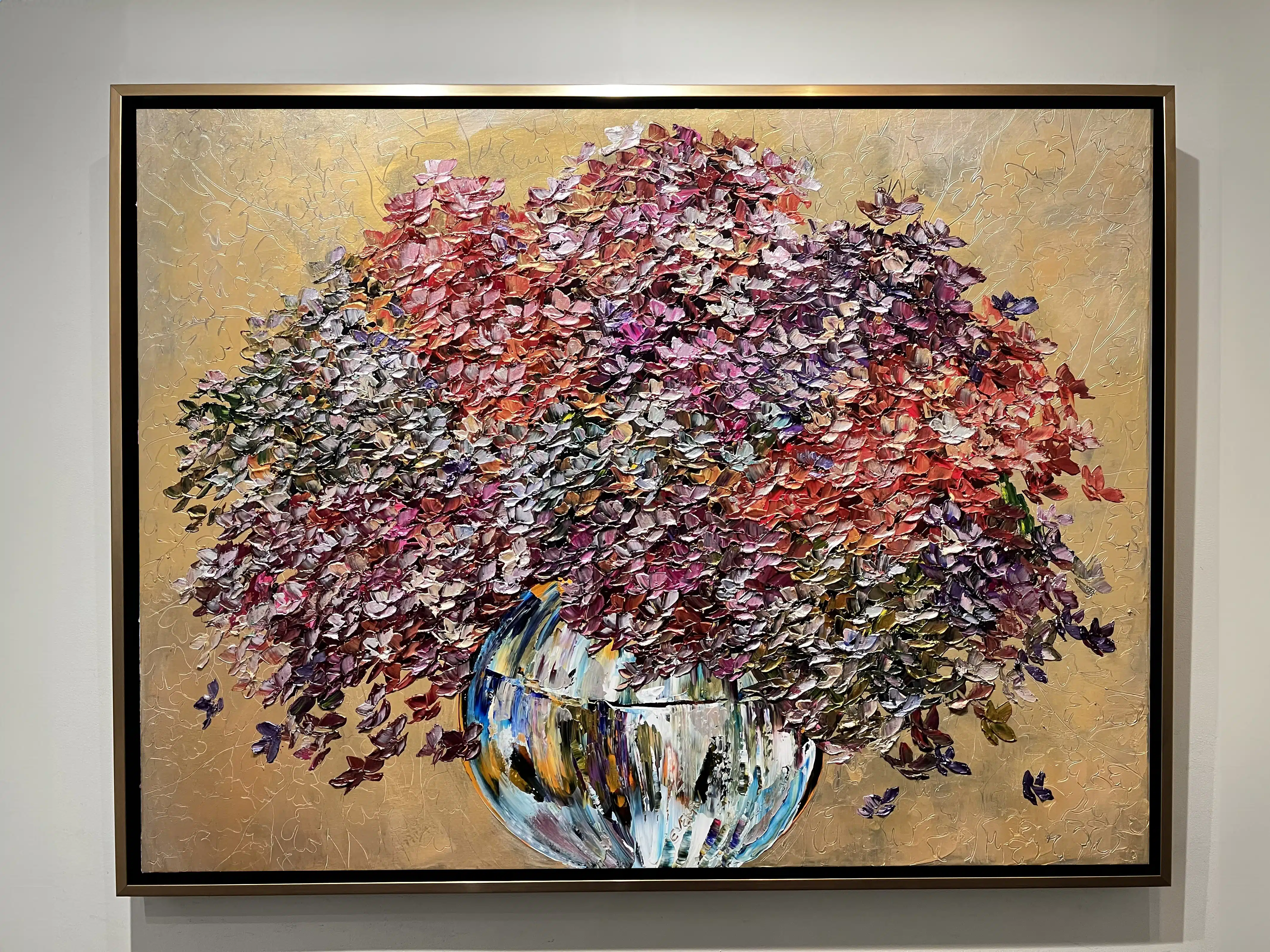Maya Eventov Hydrangea Opulence in Gold 36x48 Framed